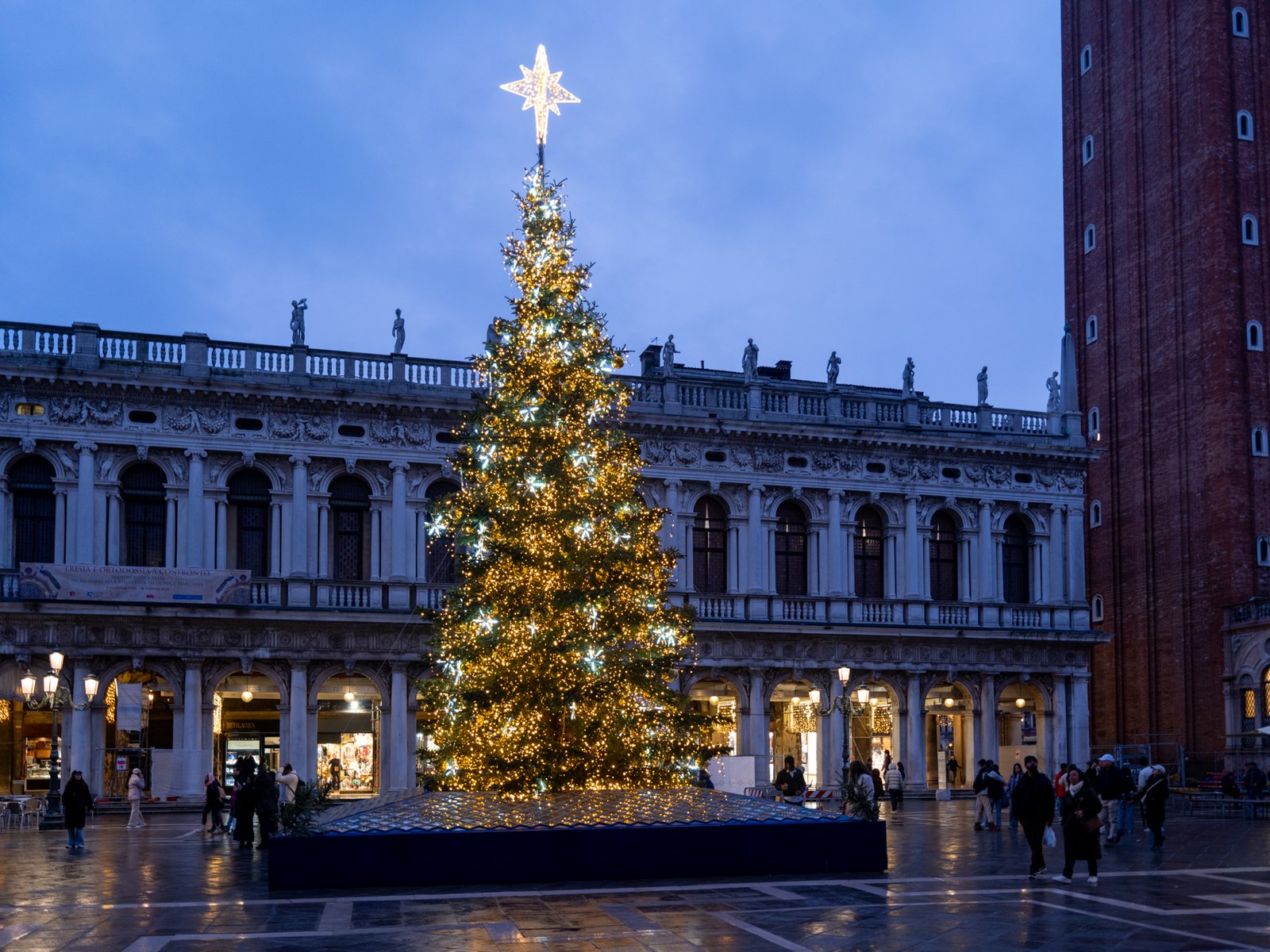 A Christmas tree in St Marks Square Venice Italy