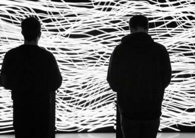 Viewing an art installation at the Moco gallery in Black and white